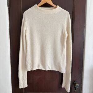 LPA | Cream Merino Wool and Raccoon Mock neck Slim fit Sweater | Large